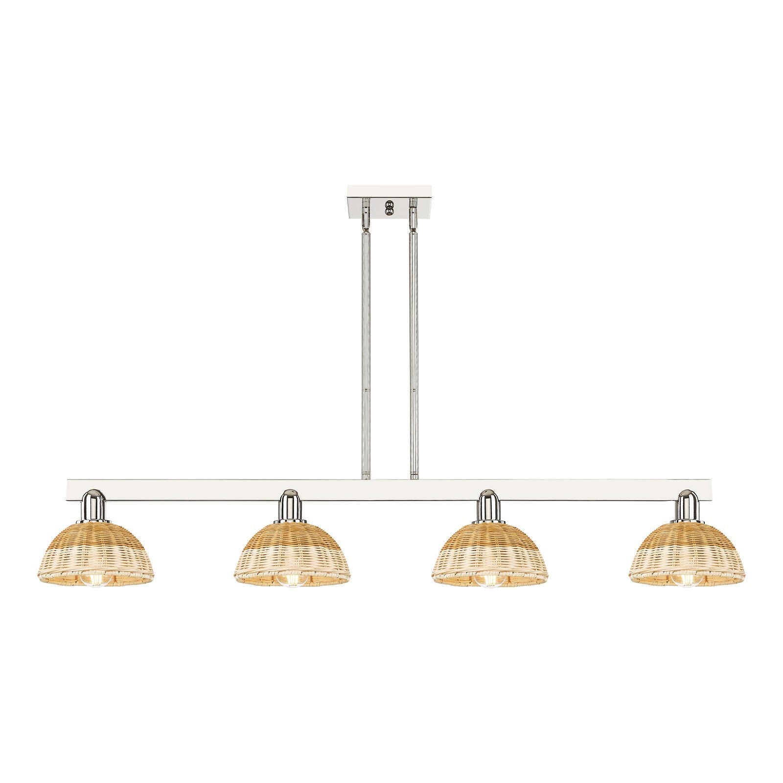 Innovations Natural Ballston Dome 48in 4-Light Island Light | Farmhouse Polished Nickel and Natural Fiber Basketweave | Model 716-4I-PN-NBD2-75-NAT