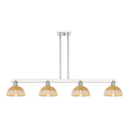 Innovations Natural Ballston Dome 48in 4-Light Island Light | Farmhouse Polished Nickel and Natural Fiber Basketweave | Model 716-4I-PN-NBD2-75-NAT