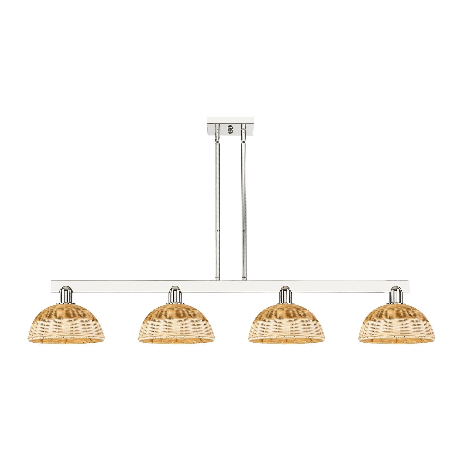 Innovations Bristol Natural II 52in 4-Light Island Light | Industrial Polished Nickel Steel and Natural Fiber Dome Shade | Model 716-4I-PN-NBD2-9-NAT