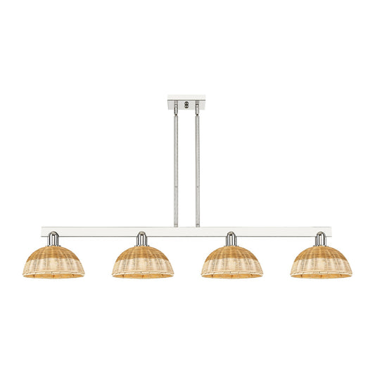 Innovations Bristol Natural II 52in 4-Light Island Light | Industrial Polished Nickel Steel and Natural Fiber Dome Shade | Model 716-4I-PN-NBD2-9-NAT