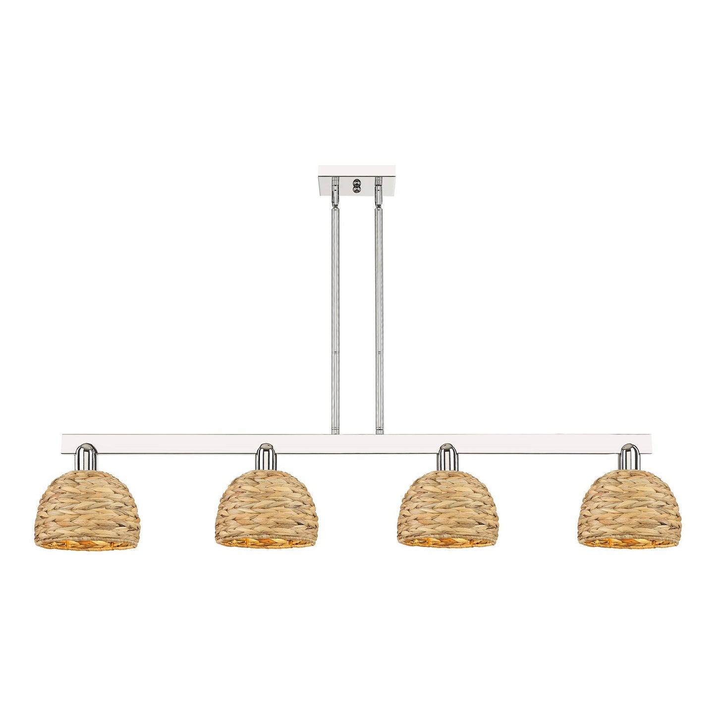 Innovations Arcadia 51in 4-Light Island Light | Industrial Polished Nickel and Natural Rattan | Kitchen Island & Dining Room | Model 716-4I-PN-RBD-8-NAT