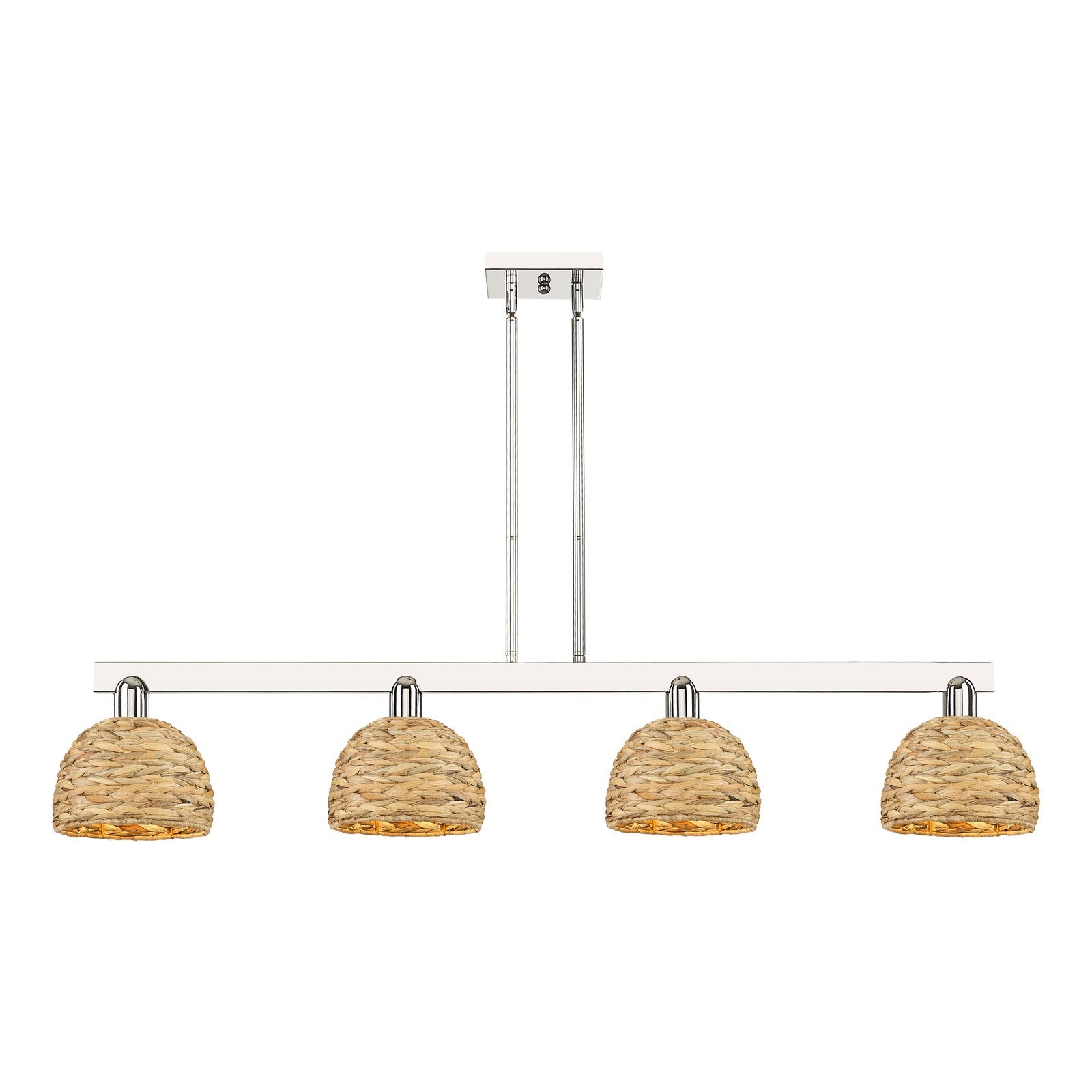 Innovations Arcadia 51in 4-Light Island Light | Industrial Polished Nickel and Natural Rattan | Kitchen Island & Dining Room | Model 716-4I-PN-RBD-8-NAT