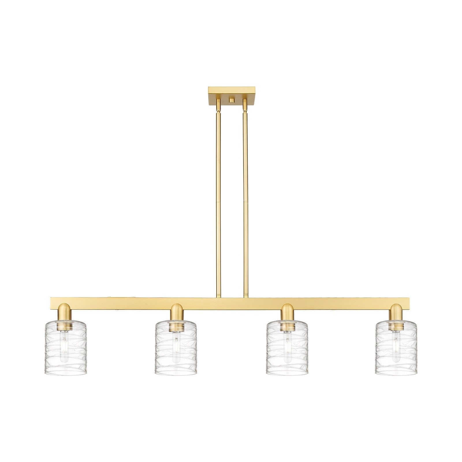 Innovations Cobbleskill 48in 4-Light Island Light | Industrial Satin Gold Steel and Clear Deco Swirl Glass | Kitchen Island & | Model 716-4I-SG-G1113