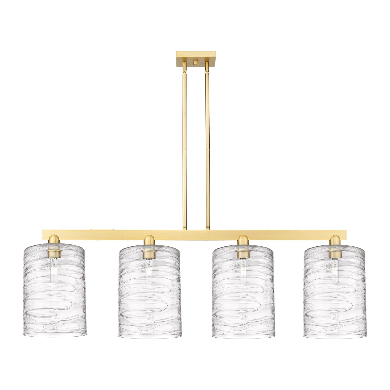 Innovations Cobbleskill 52in 4-Light Island Light | Industrial Satin Gold Steel and Deco Swirl Glass | Kitchen Island & Dining | Model 716-4I-SG-G1113-L