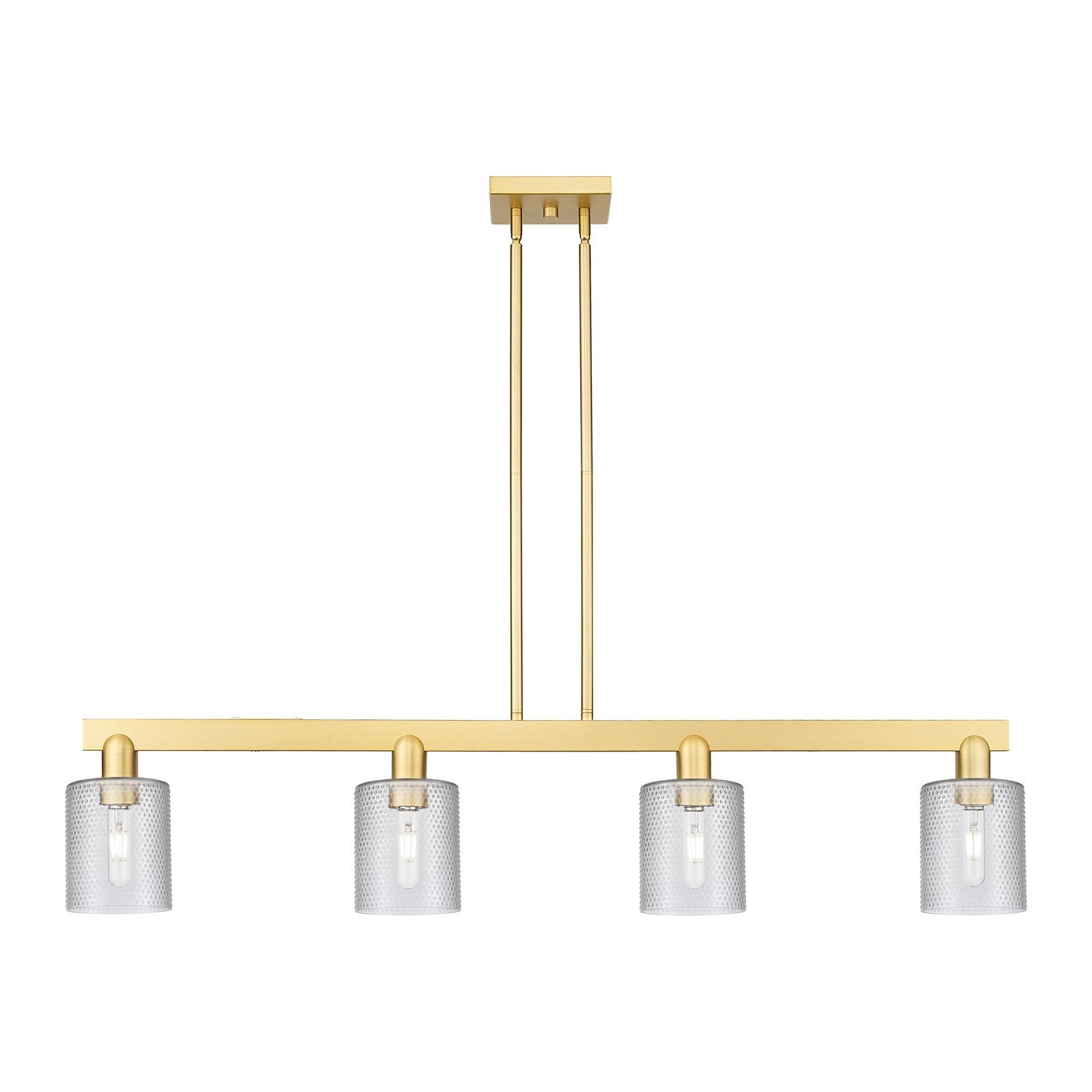 Innovations Cobbleskill 48in 4-Light Island Light | Industrial Satin Gold Steel and Clear Glass | Kitchen Island & Dining Room | Model 716-4I-SG-G112