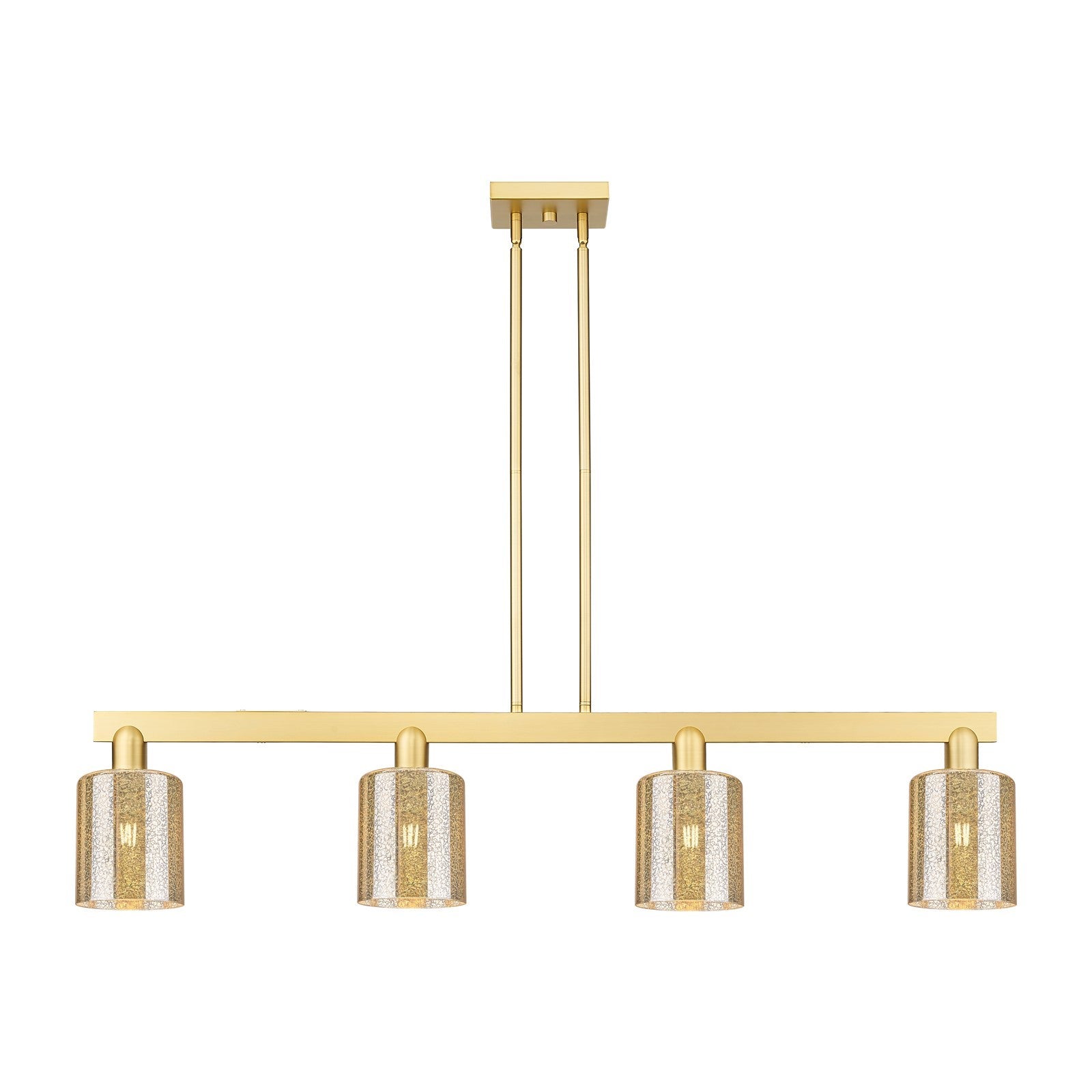 Innovations Cobbleskill 48in 4-Light Island Light | Industrial Satin Gold Steel and Mercury Glass | Kitchen Island & Dining Room | Model 716-4I-SG-G116