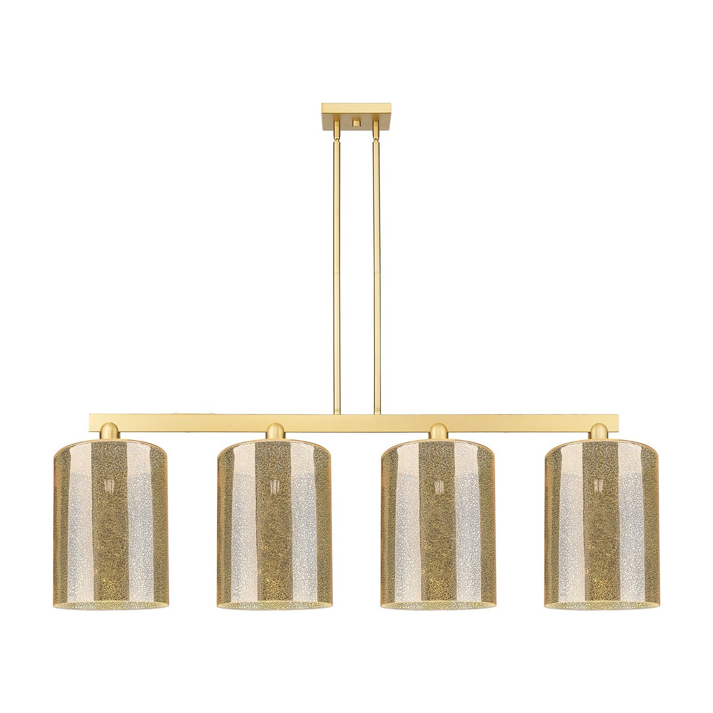 Innovations Cobbleskill 52in 4-Light Island Light | Industrial Satin Gold Steel and Mercury Glass | Kitchen Island & Dining Room | Model 716-4I-SG-G116-L