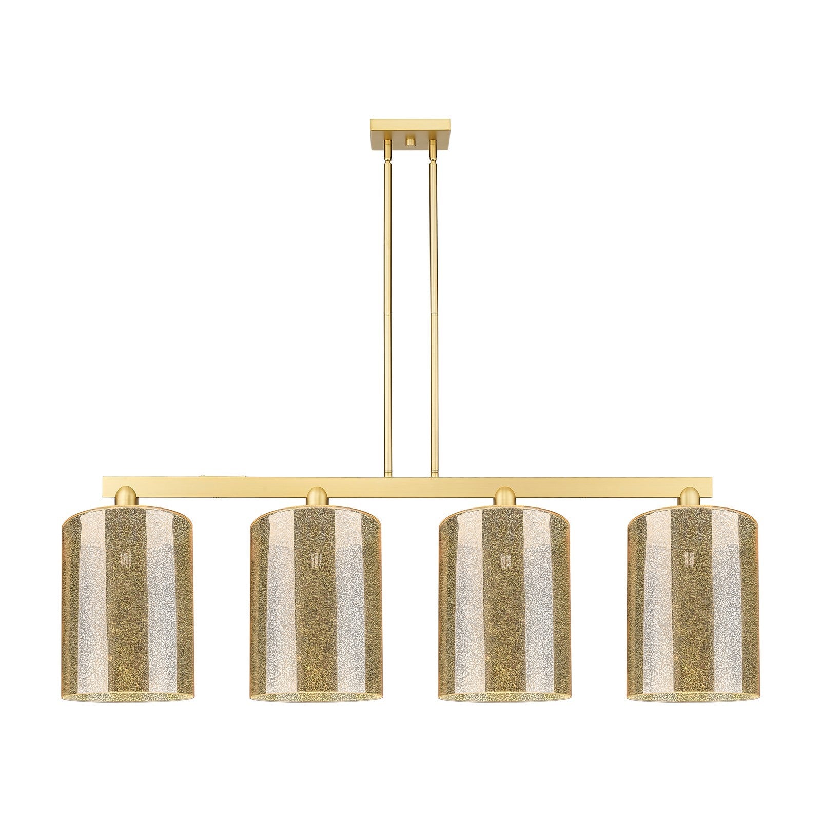 Innovations Cobbleskill 52in 4-Light Island Light | Industrial Satin Gold Steel and Mercury Glass | Kitchen Island & Dining Room | Model 716-4I-SG-G116-L