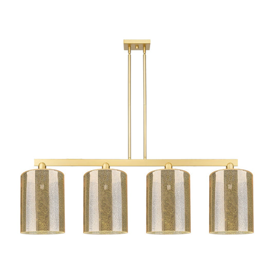 Innovations Cobbleskill 52in 4-Light Island Light | Industrial Satin Gold Steel and Mercury Glass | Kitchen Island & Dining Room | Model 716-4I-SG-G116-L