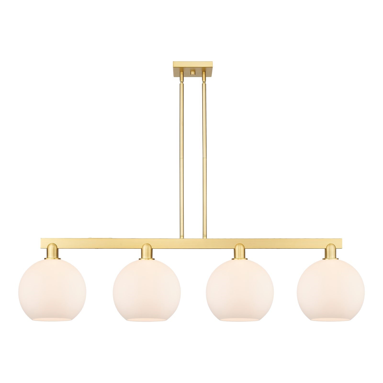 Innovations Athens 53in 4-Light Island Light | Industrial Satin Gold Steel and Matte White Glass | Kitchen Island & Dining Room | Model 716-4I-SG-G121-10
