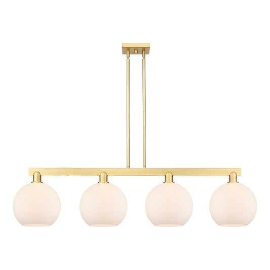 Innovations Athens 53in 4-Light Island Light | Industrial Satin Gold Steel and Matte White Glass | Kitchen Island & Dining Room | Model 716-4I-SG-G121-10