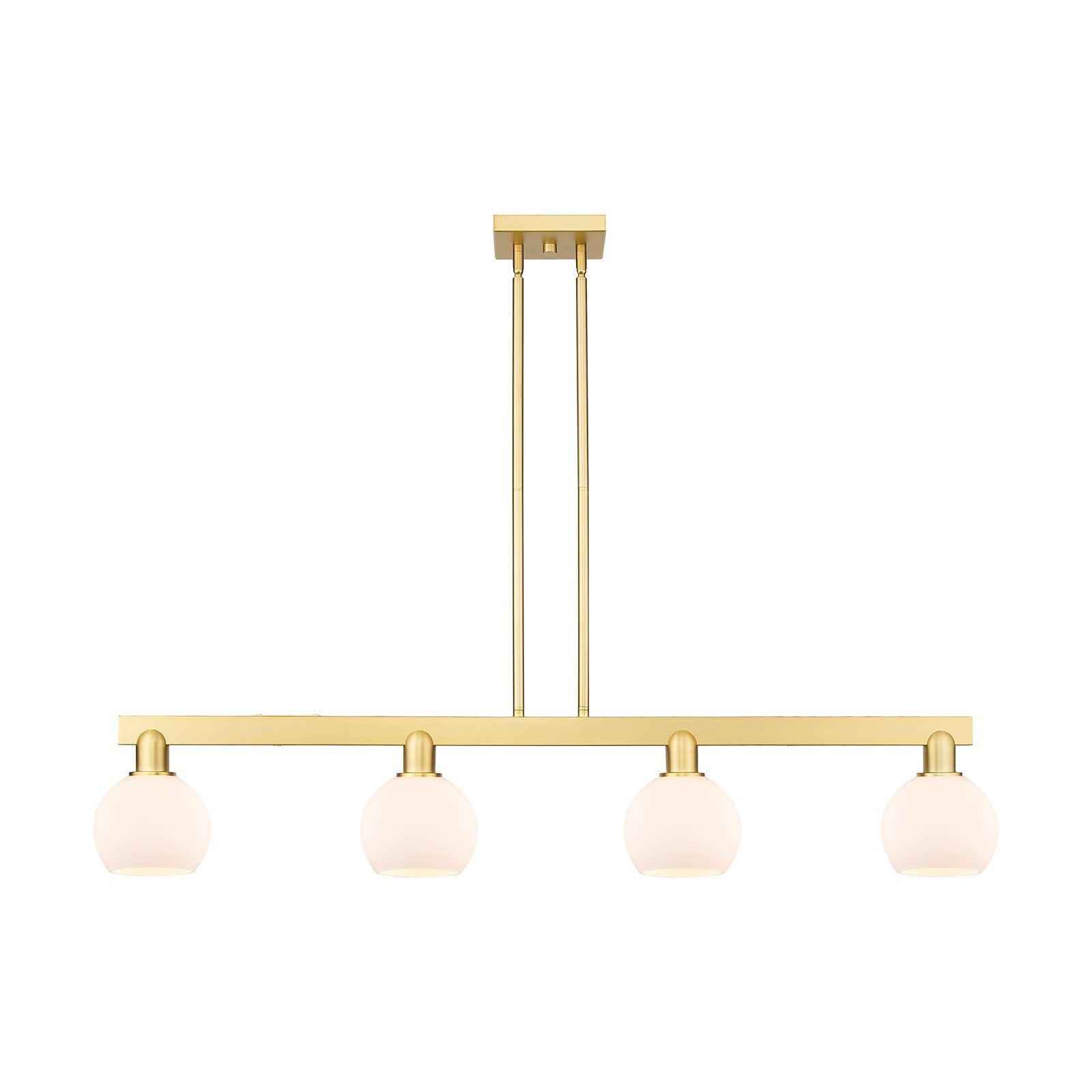 Innovations Athens 49in 4-Light Island Light | Industrial Satin Gold Steel and Matte White Glass | Kitchen Island & Dining Room | Model 716-4I-SG-G121-6