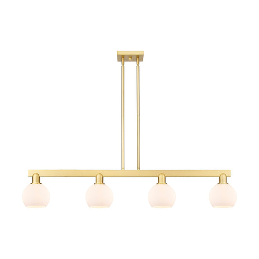 Innovations Athens 49in 4-Light Island Light | Industrial Satin Gold Steel and Matte White Glass | Kitchen Island & Dining Room | Model 716-4I-SG-G121-6