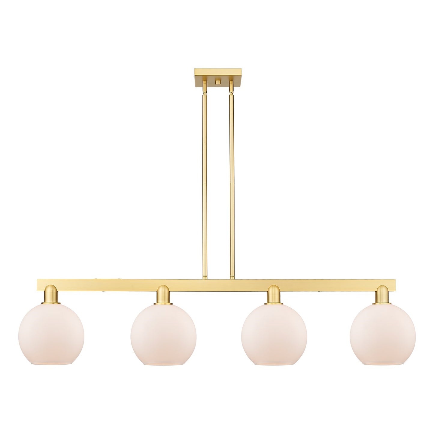 Innovations Athens 51in 4-Light Island Light | Industrial Satin Gold Steel and Matte White Glass | Kitchen Island & Dining Room | Model 716-4I-SG-G121-8