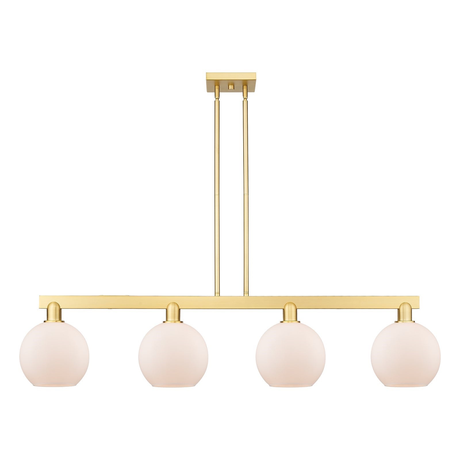 Innovations Athens 51in 4-Light Island Light | Industrial Satin Gold Steel and Matte White Glass | Kitchen Island & Dining Room | Model 716-4I-SG-G121-8