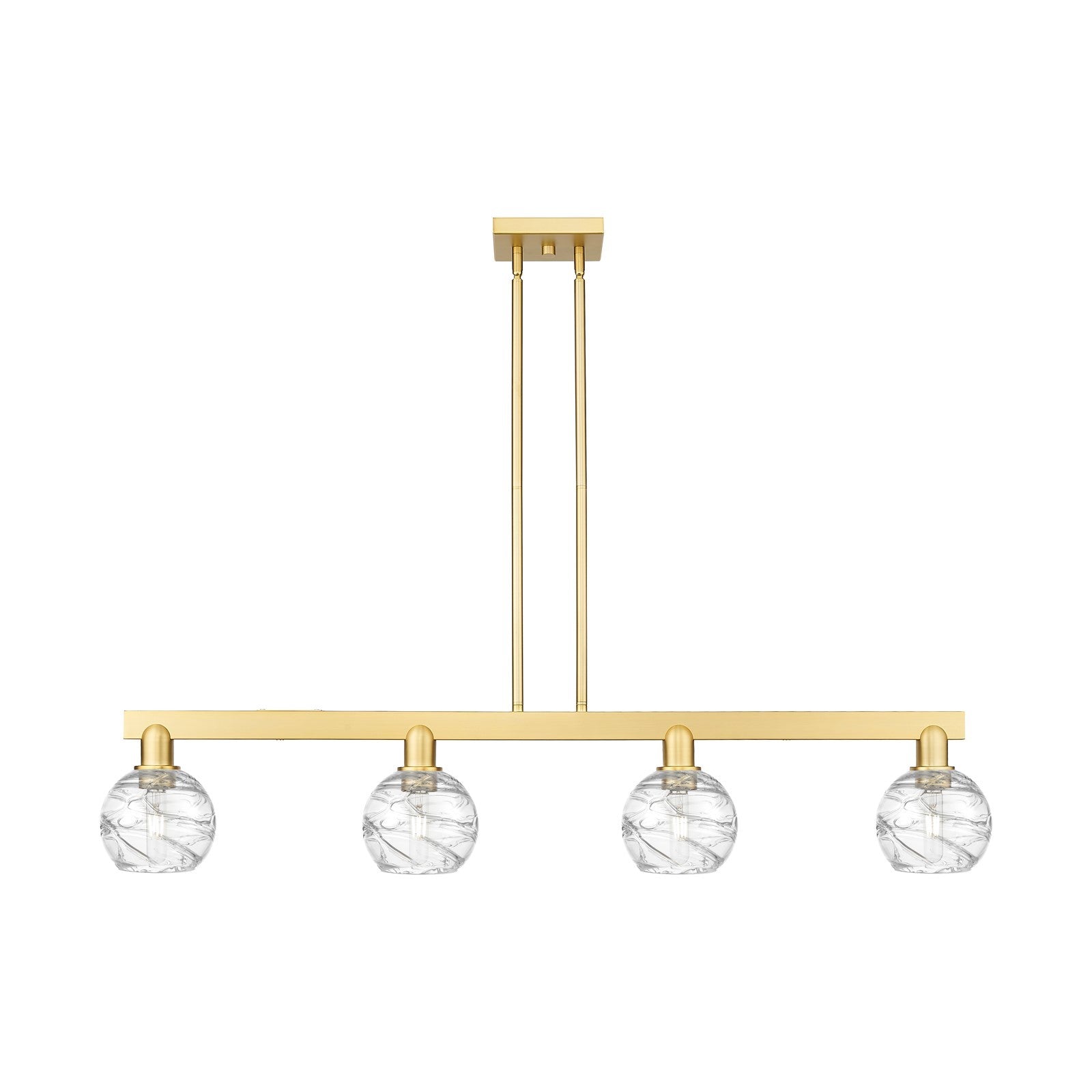 Innovations Athens Deco Swirl 48.625in 4-Light Island Light | Industrial Satin Gold Steel and Clear Glass | Kitchen Island & | Model 716-4I-SG-G1213-6CL