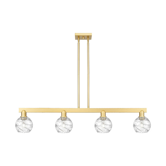 Innovations Athens Deco Swirl 48.625in 4-Light Island Light | Industrial Satin Gold Steel and Clear Glass | Kitchen Island & | Model 716-4I-SG-G1213-6CL