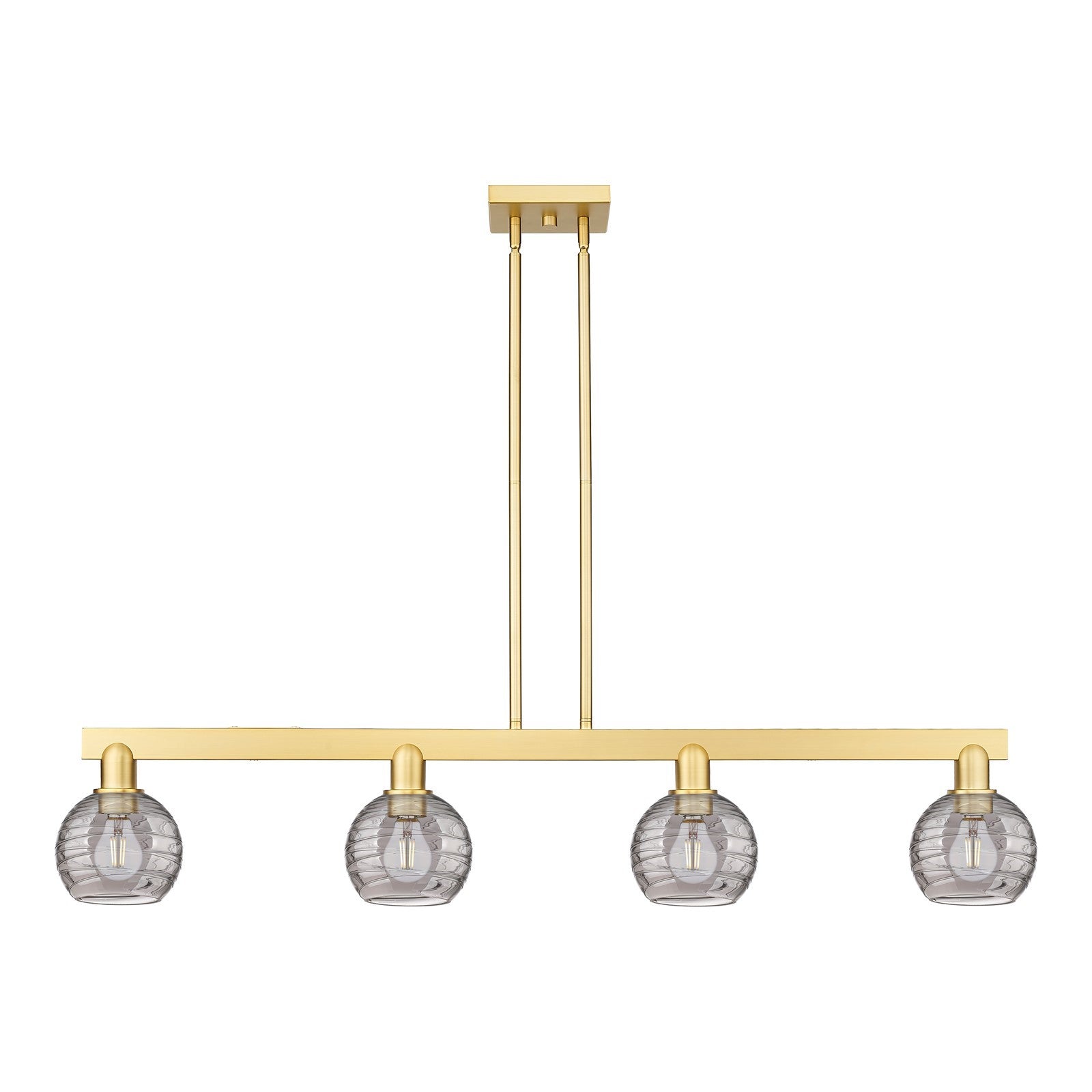 Innovations Athens Deco Swirl 48in 4-Light Island Light | Industrial Satin Gold Steel and Light Smoke Glass | Kitchen Island & | Model 716-4I-SG-G1213-6SM