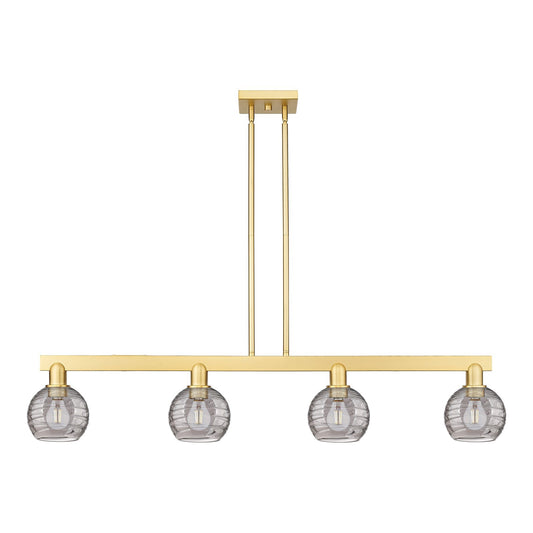 Innovations Athens Deco Swirl 48in 4-Light Island Light | Industrial Satin Gold Steel and Light Smoke Glass | Kitchen Island & | Model 716-4I-SG-G1213-6SM