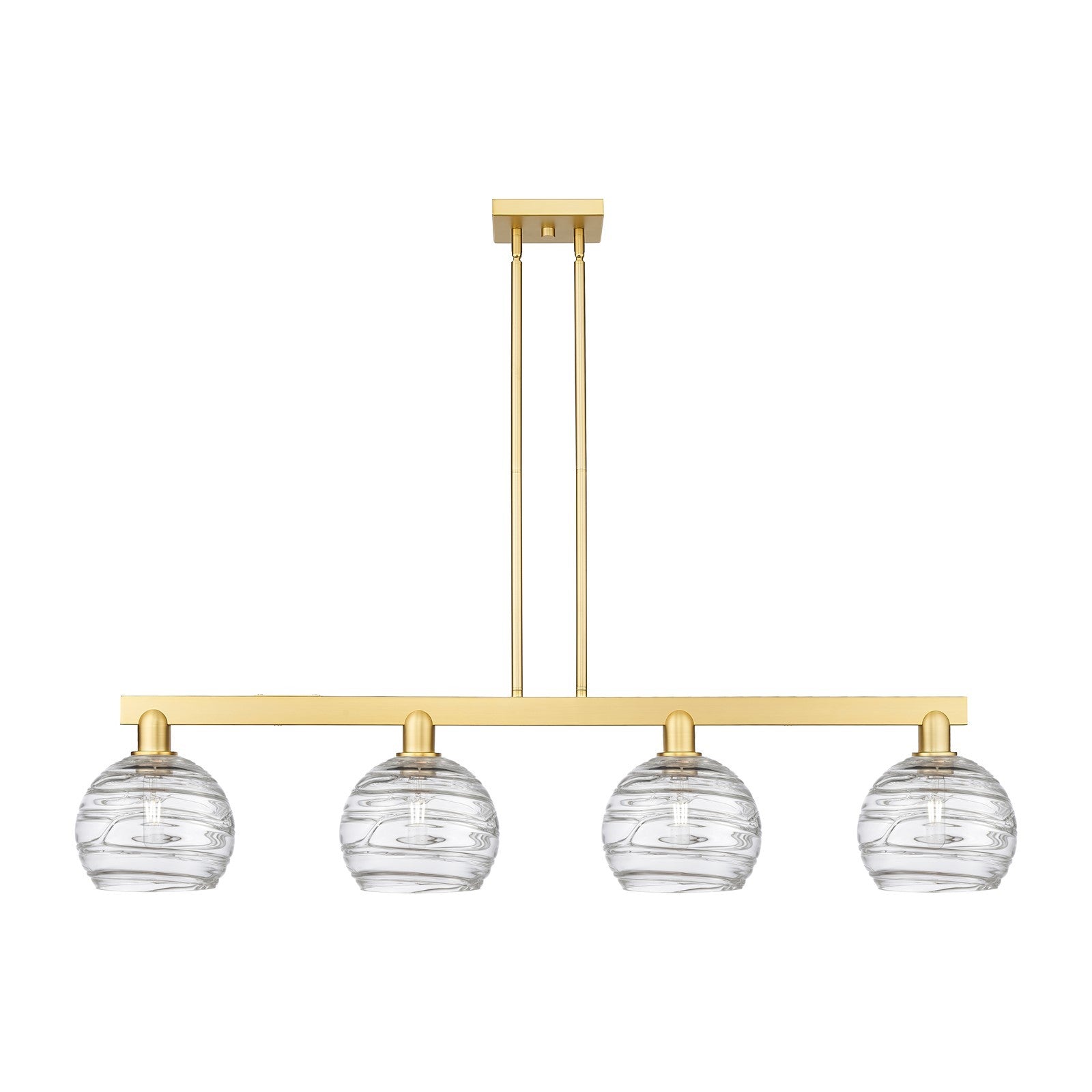 Innovations Athens Deco Swirl 51in 4-Light Island Light | Industrial Satin Gold Steel and Clear Deco Swirl Glass | Kitchen | Model 716-4I-SG-G1213-8CL