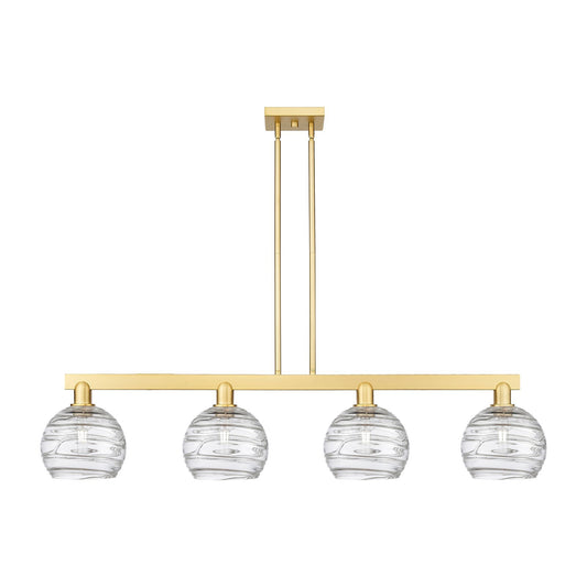 Innovations Athens Deco Swirl 51in 4-Light Island Light | Industrial Satin Gold Steel and Clear Deco Swirl Glass | Kitchen | Model 716-4I-SG-G1213-8CL