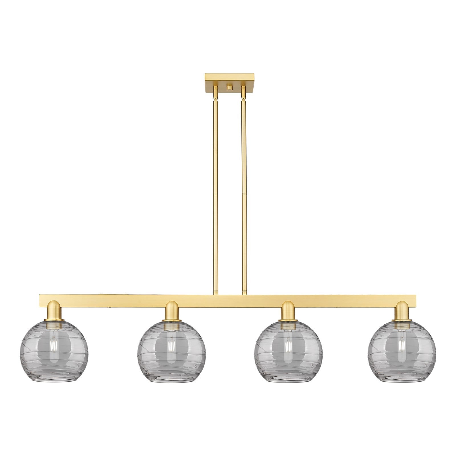 Innovations Athens Deco Swirl 51in 4-Light Island Light | Industrial Satin Gold Steel and Cast Brass with Light Smoke Glass | Model 716-4I-SG-G1213-8SM