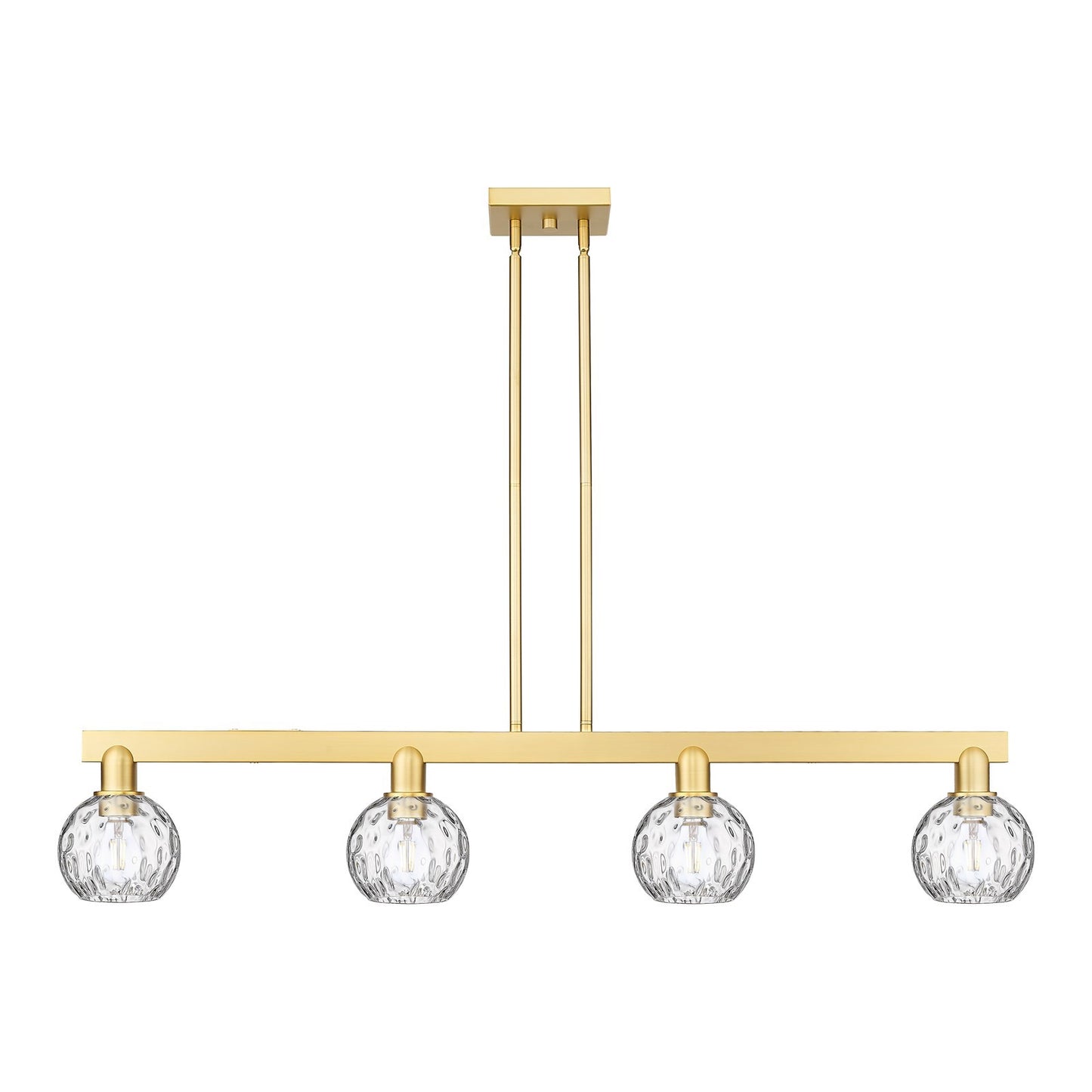 Innovations Athens Water Glass 49in 4-Light Island Light | Industrial Satin Gold Steel and Clear Glass | Kitchen Island & Dining | Model 716-4I-SG-G1215-6