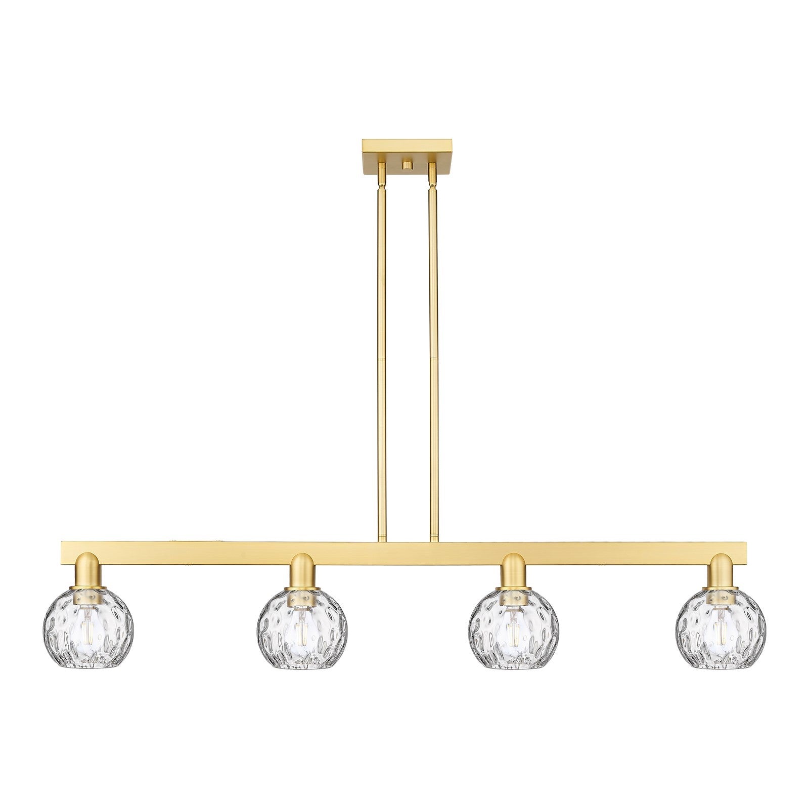 Innovations Athens Water Glass 49in 4-Light Island Light | Industrial Satin Gold Steel and Clear Glass | Kitchen Island & Dining | Model 716-4I-SG-G1215-6