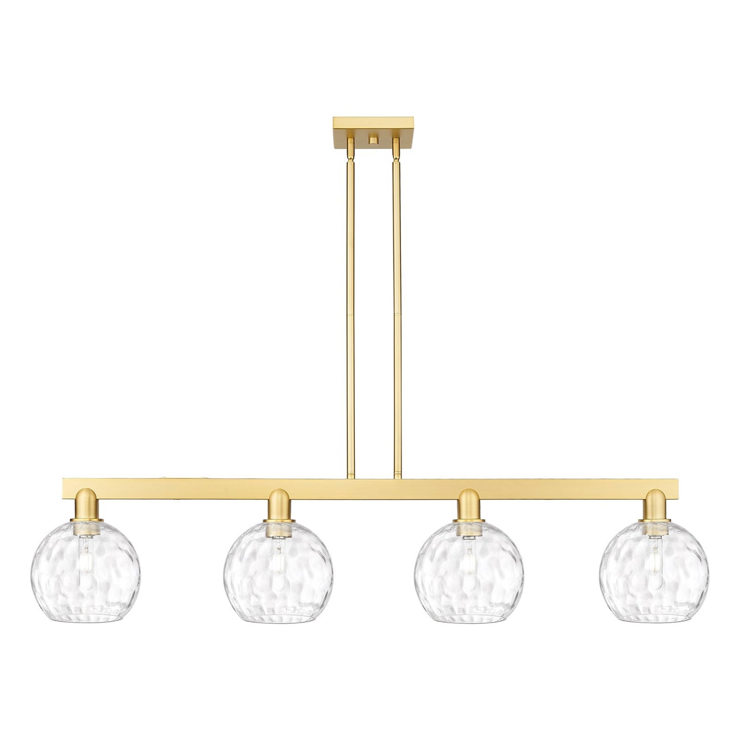 Innovations Athens Water Glass 51in 4-Light Island Light | Industrial Satin Gold Steel and Clear Glass | Kitchen Island & Dining | Model 716-4I-SG-G1215-8