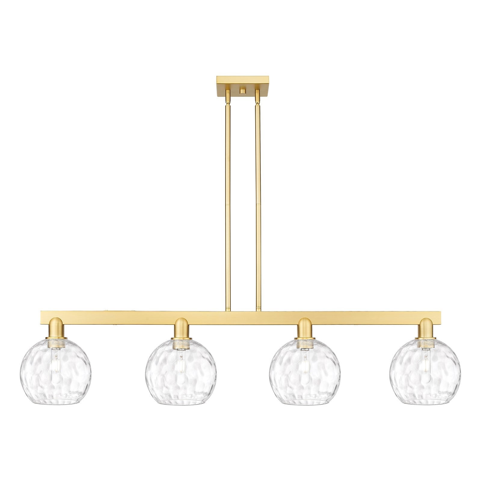 Innovations Athens Water Glass 51in 4-Light Island Light | Industrial Satin Gold Steel and Clear Glass | Kitchen Island & Dining | Model 716-4I-SG-G1215-8