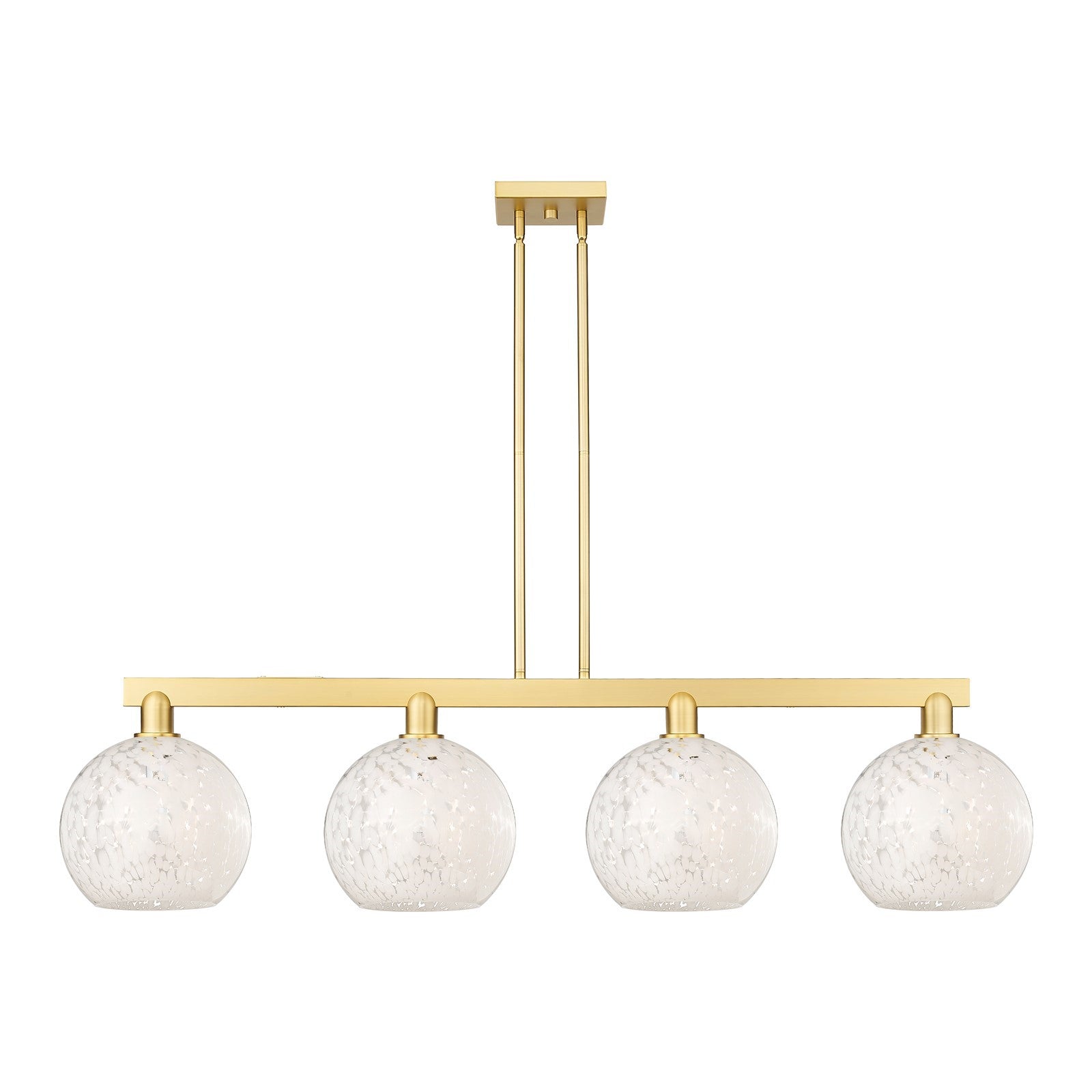 Innovations Arcadia 53in 4-Light Island Light | Industrial Satin Gold Steel and White Mouchette Glass | Kitchen Island & | Model 716-4I-SG-G1216-10WM