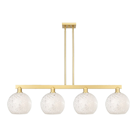 Innovations Arcadia 53in 4-Light Island Light | Industrial Satin Gold Steel and White Mouchette Glass | Kitchen Island & | Model 716-4I-SG-G1216-10WM