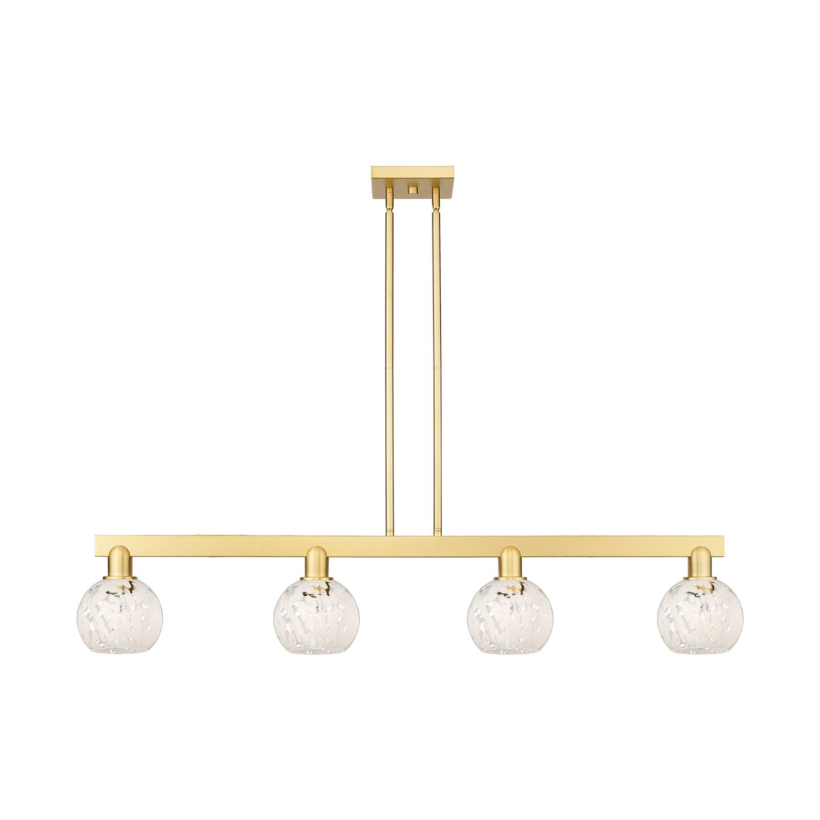 Innovations Lighting White Mouchette 49in 4-Light Island Light | Industrial Satin Gold Steel and White Glass | Kitchen Island | Model 716-4I-SG-G1216-6WM