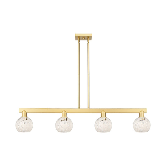 Innovations Lighting White Mouchette 49in 4-Light Island Light | Industrial Satin Gold Steel and White Glass | Kitchen Island | Model 716-4I-SG-G1216-6WM