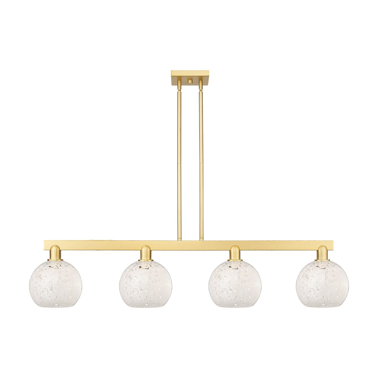 Innovations White Mouchette 51in 4-Light Island Light | Industrial Satin Gold Steel and Cast Brass with White Mouchette Glass | Model 716-4I-SG-G1216-8WM