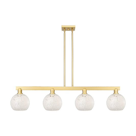 Innovations White Mouchette 51in 4-Light Island Light | Industrial Satin Gold Steel and Cast Brass with White Mouchette Glass | Model 716-4I-SG-G1216-8WM