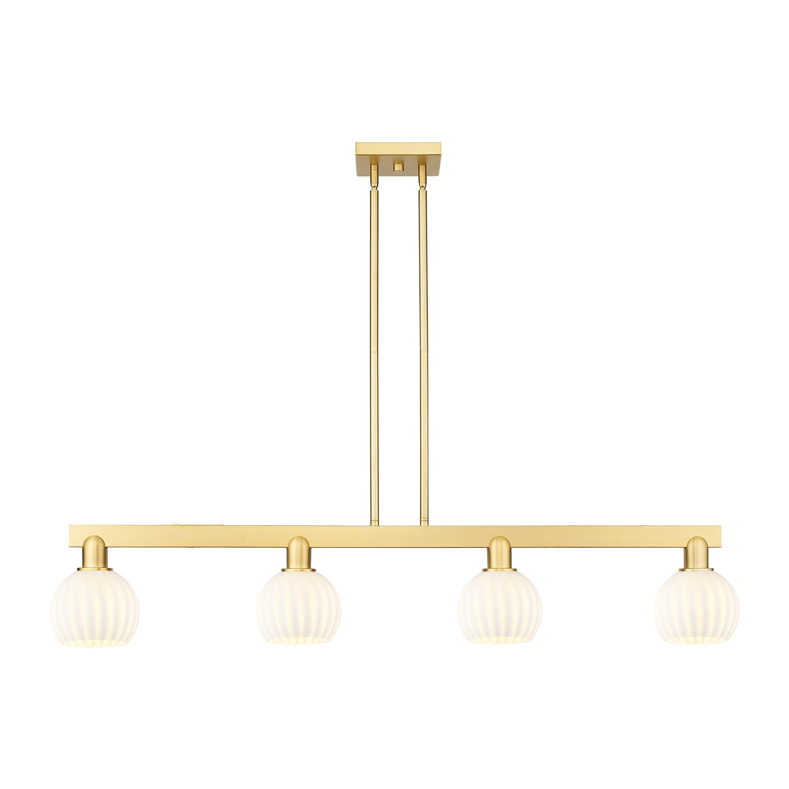 Innovations Lighting White Venetian 49in 4-Light Island Light | Industrial Satin Gold Steel and White Venetian Glass | Kitchen | Model 716-4I-SG-G1217-6WV