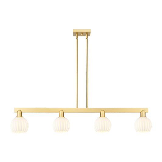 Innovations Lighting White Venetian 49in 4-Light Island Light | Industrial Satin Gold Steel and White Venetian Glass | Kitchen | Model 716-4I-SG-G1217-6WV