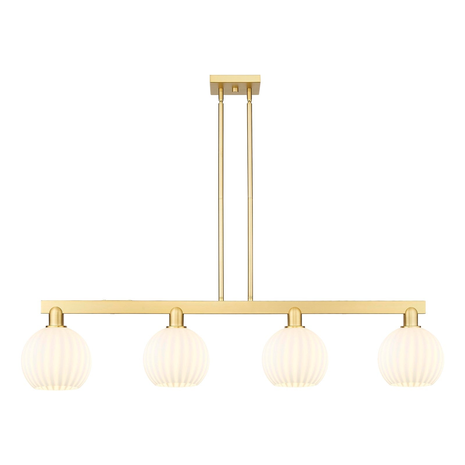 Innovations Lighting White Venetian 48in 4-Light Island Light | Art Nouveau Satin Gold Steel and White Venetian Glass | Model 716-4I-SG-G1217-8WV