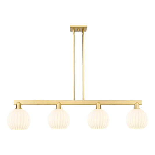 Innovations Lighting White Venetian 48in 4-Light Island Light | Art Nouveau Satin Gold Steel and White Venetian Glass | Model 716-4I-SG-G1217-8WV