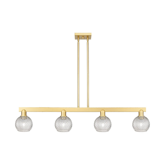 Innovations Athens 49in 4-Light Island Light | Industrial Satin Gold Steel and Clear Basket Weave Glass | Kitchen Island & | Model 716-4I-SG-G122C-6CL