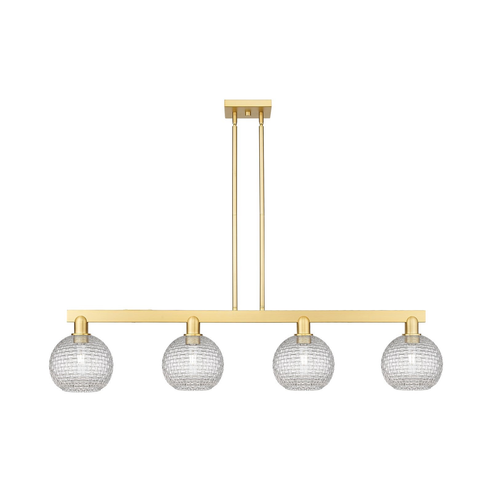 Innovations Athens 51in 4-Light Island Light | Industrial Satin Gold Steel and Clear Basket Weave Glass | Kitchen Island & | Model 716-4I-SG-G122C-8CL