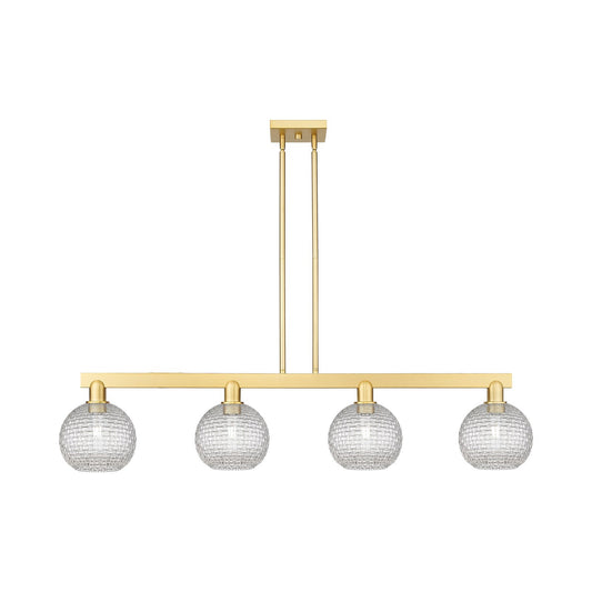 Innovations Athens 51in 4-Light Island Light | Industrial Satin Gold Steel and Clear Basket Weave Glass | Kitchen Island & | Model 716-4I-SG-G122C-8CL