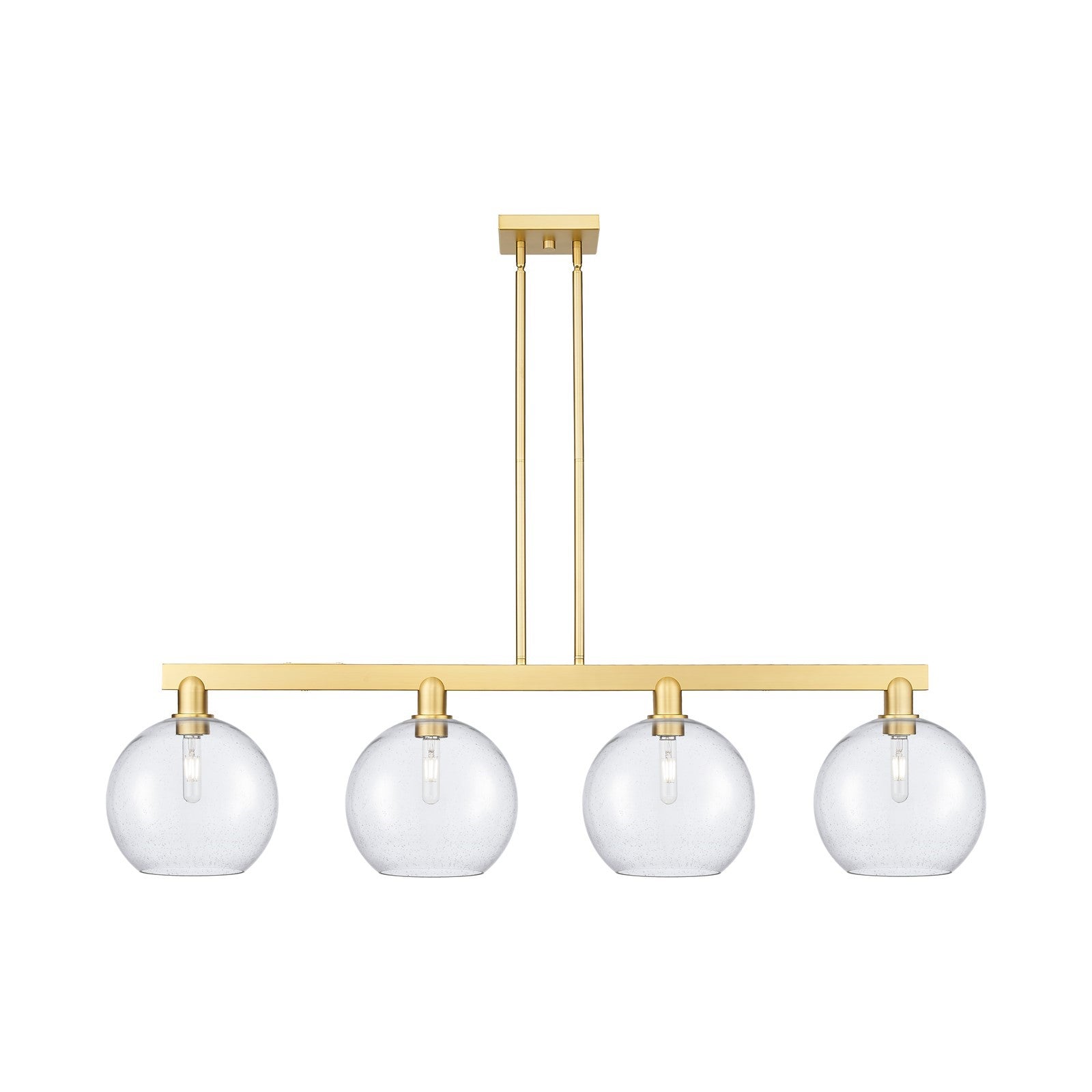 Innovations Athens 53in 4-Light Island Light | Industrial Satin Gold Steel and Seedy Glass | Kitchen Island & Dining Room | Model 716-4I-SG-G124-10