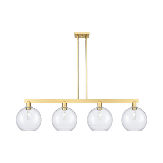 Innovations Athens 53in 4-Light Island Light | Industrial Satin Gold Steel and Seedy Glass | Kitchen Island & Dining Room | Model 716-4I-SG-G124-10