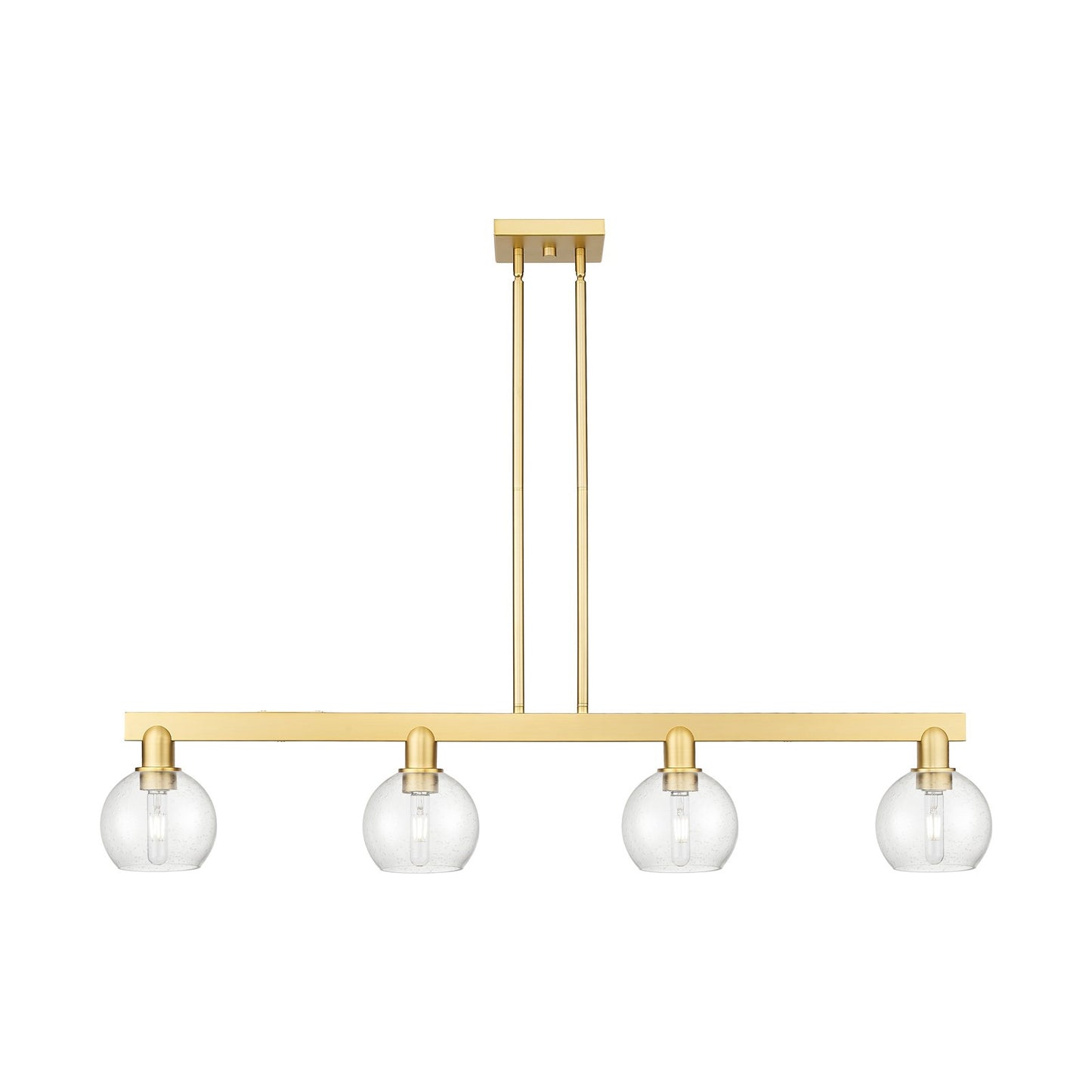 Innovations Athens 49in 4-Light Island Light | Industrial Satin Gold Steel and Seedy Glass | Kitchen Island & Dining Room | Model 716-4I-SG-G124-6