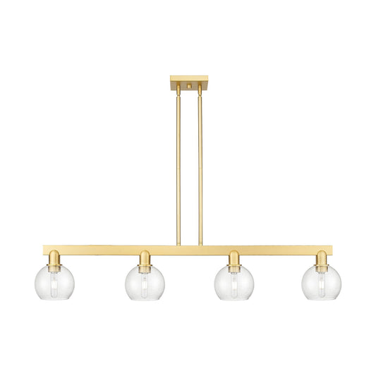 Innovations Athens 49in 4-Light Island Light | Industrial Satin Gold Steel and Seedy Glass | Kitchen Island & Dining Room | Model 716-4I-SG-G124-6