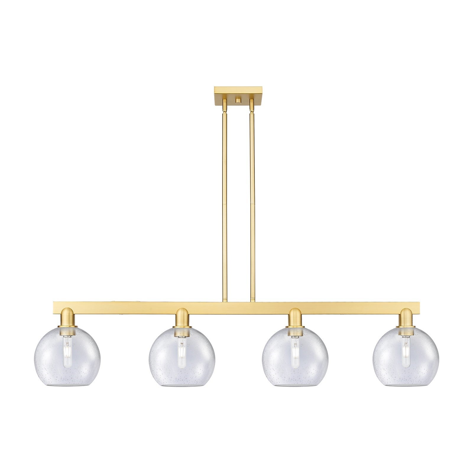 Innovations Athens 51in 4-Light Island Light | Industrial Satin Gold Steel and Seedy Glass | Kitchen Island & Dining Room | Model 716-4I-SG-G124-8