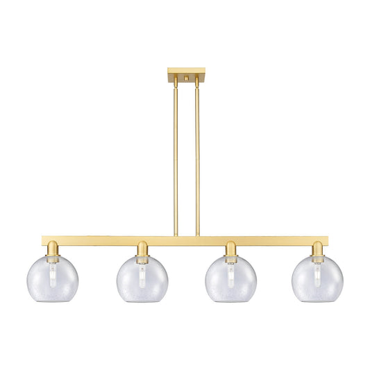 Innovations Athens 51in 4-Light Island Light | Industrial Satin Gold Steel and Seedy Glass | Kitchen Island & Dining Room | Model 716-4I-SG-G124-8