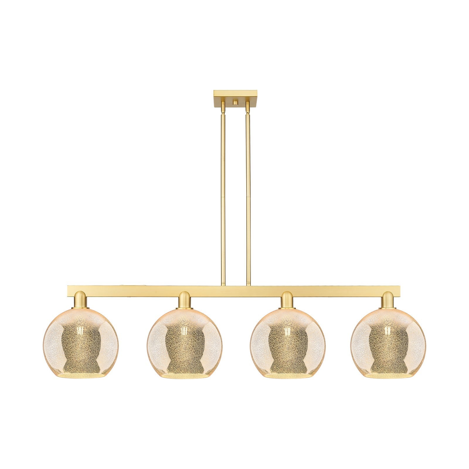 Innovations Athens 53in 4-Light Island Light | Industrial Satin Gold Steel and Mercury Glass | Kitchen Island & Dining Room | Model 716-4I-SG-G128-10